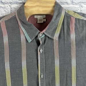 Carbon 2 Cobalt Shirt Men Gray Rainbow Ombre Fade Short Sleeve Casual Button XL